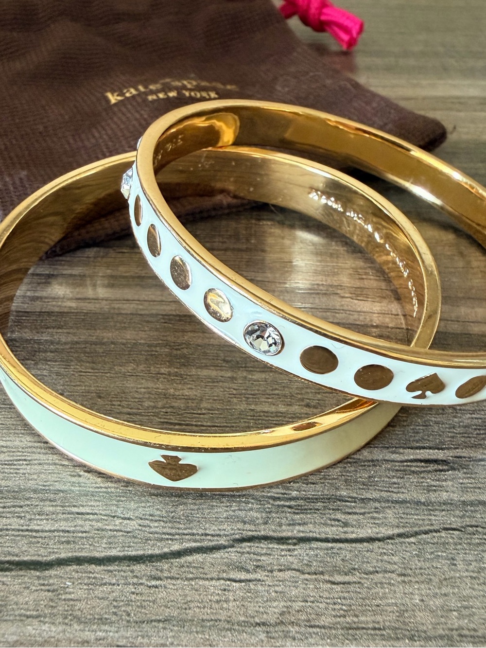 KATE SPADE Gold and White Enamel Crystal Accent Bangle Set